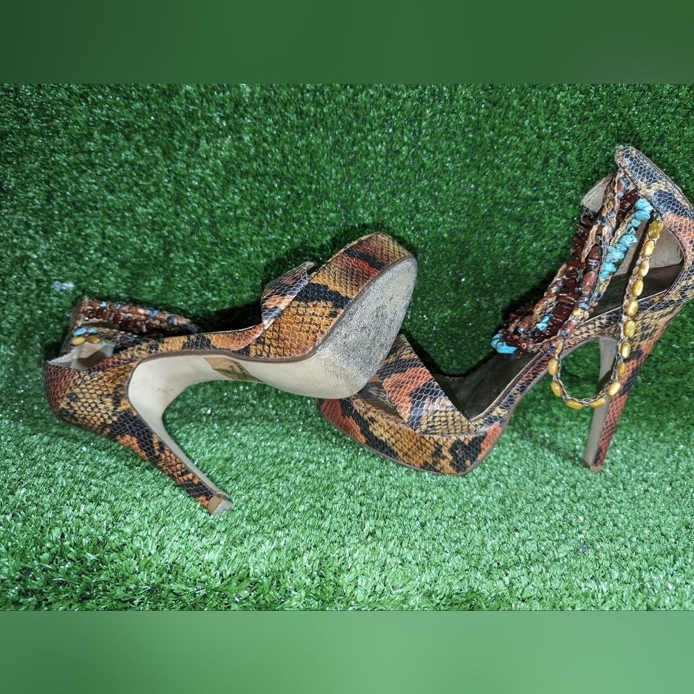 Paprika Women's Strappy Open Toe Stiletto Heels Snake Print Size 9 - Picture 4 of 5